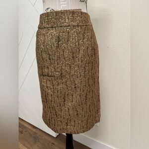 J. Crew Gold Wool, Silk & Metallic Textured Pencil Skirt